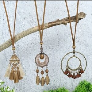 3pc Bronze Boho Tribal Necklace Set
